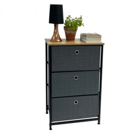 Racking Solutions 3 Tier Set of Charcoal Grey Canvas Drawers With Oak effect Melamine Top & Black Metalwork 710mm H x 450mm W x 30