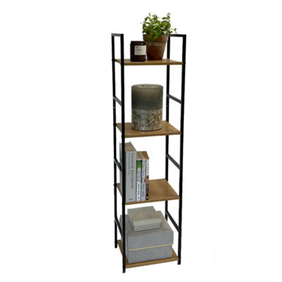 Racking Solutions 4 Tier Bookshelf Shelving Side Table, Oak Effect Shelves & Black Metalwork 1120mm H x 291mm W x 235mm D