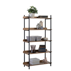 Racking Solutions 5 Tier Contemporary Industrial Bookcase Shelving Oak Style Finish & Matt Black Metalwork - 1500mm H x 800mm W x