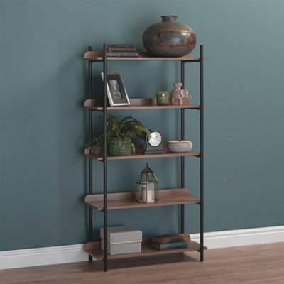 Racking Solutions 5 Tier Contemporary Industrial Bookcase Shelving Oak Style Finish & Matt Black Metalwork - 1500mm H x 800mm W x