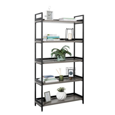 Racking Solutions 5 Tier Industrial Contemporary Home Storage Shelving Grey Oak Style Finish & Matt Black Metalwork 1750mm H x 900