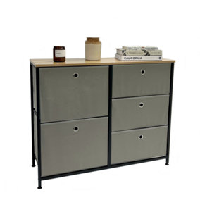 Racking Solutions Set of Light Grey Canvas Fabric Drawers With Oak effect Melamine Top & Black Metalwork 700mm H x 860mm W x 300mm