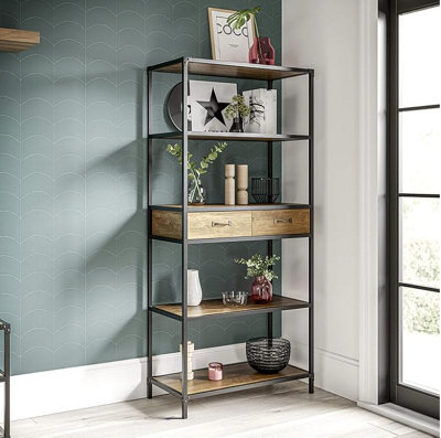 thumbnail image 2 of Racking Solutions TV Stand – Light Oak Finish, Matt Black Metal Frame, 450mm Height, With Cupboard And Drawers 2 of 5