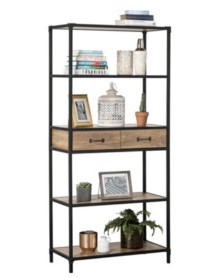 Racking Solutions TV Stand Unit -Bookshelf With Drawers - Mid Oak Finish With Matt Black Metal Frame 1740mm H x 800mm W x 395mm D