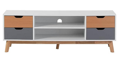 Racking Solutions TV Stand Unit - White & Grey Finish with Beech Effect Scandi Style Legs 480mm H x 400mm D x 1400mm W