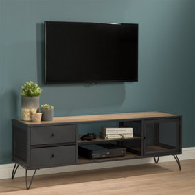 Racking Solutions TV Stand With Contemporary Industrial Black Hairpin Legs - Oak Finish - 515mm H x 1500mm W x 400mm D