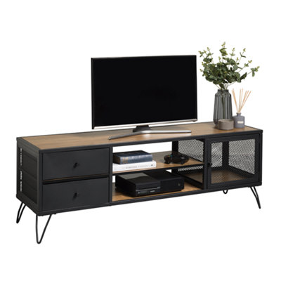 Racking Solutions TV Stand With Contemporary Industrial Black Hairpin Legs - Oak Finish - 515mm H x 1500mm W x 400mm D