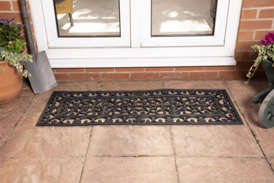 Radcliffe Iron-Effect Doormat Duty Rubber Rectangle Ironmat  Waterproof Non-Slip 45x120cm - Black