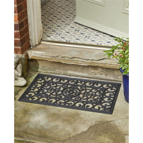 Radcliffe Iron-Effect Doormat Duty Rubber Rectangle Ironmat  Waterproof Non-Slip 45x75cm - Black