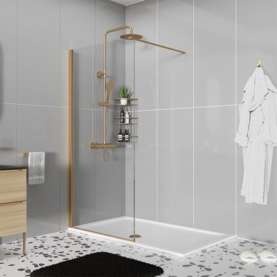 Radiant 1200 x 800mm Walk In Shower Enclosure with Tray Brushed Gold ...