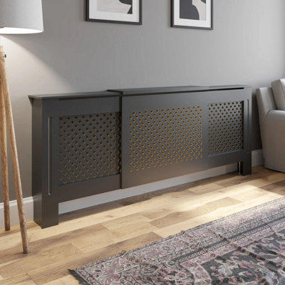 Radiator Cover Adjustable - Anthracite Cross Pattern 1390-2120mm Modern MDF