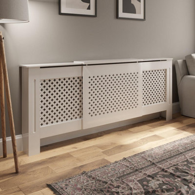 Radiator Cover Aurora Style Adjustable White MDF Easy Installation Modern