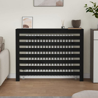 Radiator Cover Black 108.5x19x84 cm Solid Wood Pine - 3