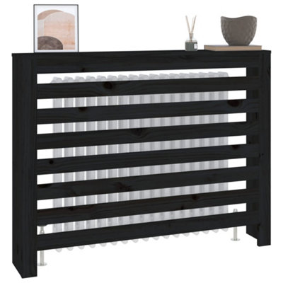 Radiator Cover Black 108.5x19x84 cm Solid Wood Pine - 4