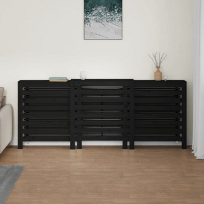 Radiator Cover Black 210x21x85 cm Solid Wood Pine - 3