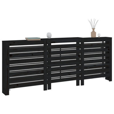 Radiator Cover Black 210x21x85 cm Solid Wood Pine - 4