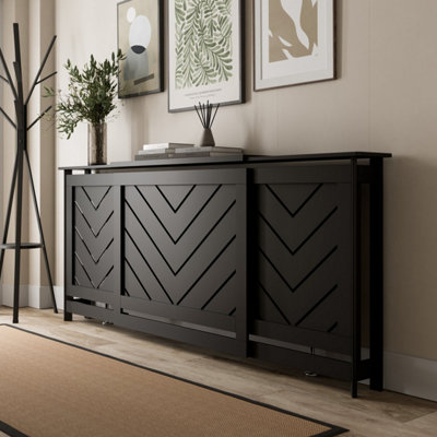 Radiator Cover Black Modern Chevron Slat Shelves MDF Cabinet Shelf ...