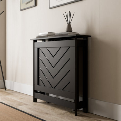 Radiator Cover Black Modern Chevron Slat Shelves MDF Cabinet Shelf Small