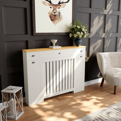 Radiator Cover Black Modern Vertical Slat Storage Drawers Cabinet MDF ...