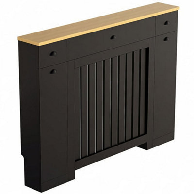 Radiator Cover Black Modern Vertical Slat Storage Drawers Cabinet MDF ...