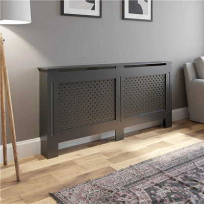 Radiator Cover Extra Large - Anthracite Cross Pattern 1720mm Modern MDF