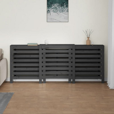 Radiator Cover Grey 210x21x85 cm Solid Wood Pine - 3