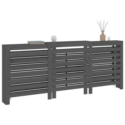 Radiator Cover Grey 210x21x85 cm Solid Wood Pine - 4