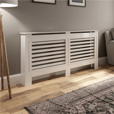 Radiator Cover Wall Cabinet Large MDF Wood White Horizontal Style Modern