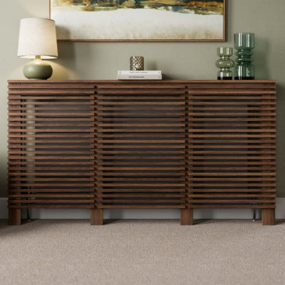 Radiator Cover Walnut Modern Horizontal Slat Shelves MDF Cabinet Shelf ...