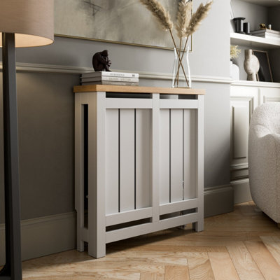 Radiator Cover White Modern Vertical Slat Shelves MDF Cabinet Shelf Small