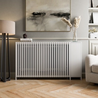 Radiator Cover White Modern Vertical Slat Shelves MDF Storage Cabinet ...