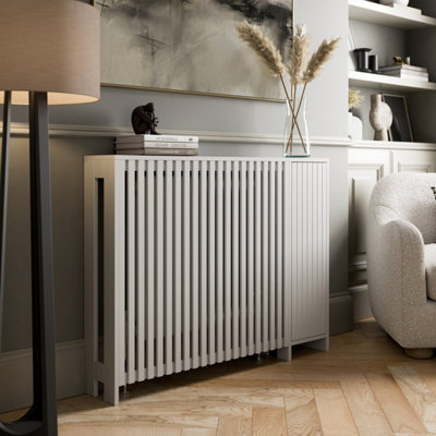 Radiator Cover White Modern Vertical Slat Shelves MDF Storage Cabinet Small