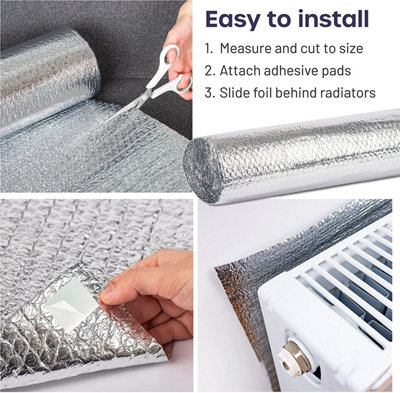 Radiator Foil Roll with Thermal Insulation Bubbles (5M x 60cm) Energy  Saver, 4.00m Thick Reflective (Tape u0026 Stick Pads Included) | DIY at Bu0026Q