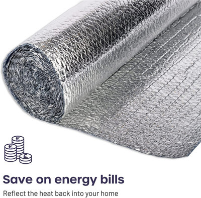 Radiator Foil Roll with Thermal Insulation Bubbles (5M x 60cm) Energy  Saver, 4.00m Thick Reflective (Tape u0026 Stick Pads Included) | DIY at Bu0026Q