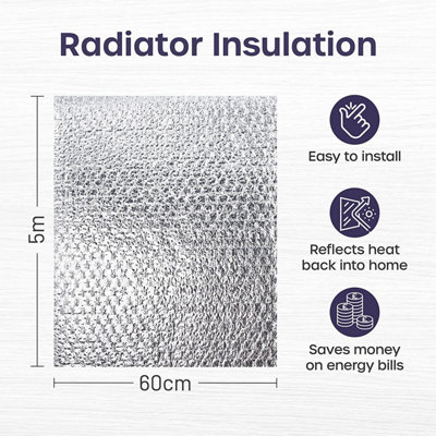 Radiator Foil with Heat Thermal Insulation Bubbles for Reflective Heating 3.8mm thick with Tape Adhesive Pads (3 Radiators Size)