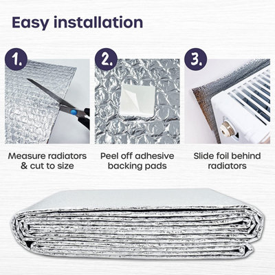 Radiator Foil with Heat Thermal Insulation Bubbles for Reflective Heating 3.8mm thick with Tape Adhesive Pads (3 Radiators Size)