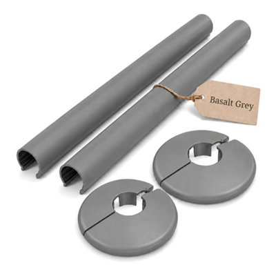 Radiator Pipe Covers 15mm x 200mm PVC Pipe Sleeves Basalt Grey Pair