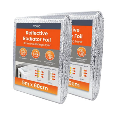 Radiator Reflector Foil 5m x 60cm - 2 Insulation Panels with Adhesive Pads - Energy-Saving Heat Deflector for Home Heating