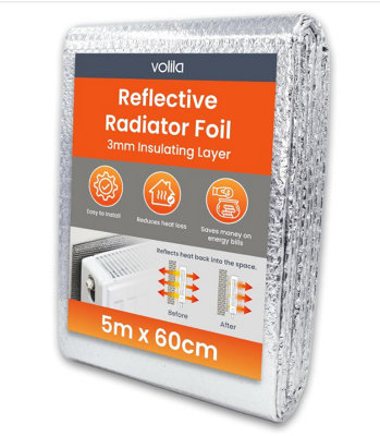 Radiator Reflector Foil 5m x 60cm - Energy-Saving Heat Insulation Panel with Adhesive Pads