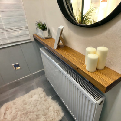 Radiator Shelf 15cm Deep Handmade Solid Board with Steel Brackets (Tudor Oak, 100cm Long)