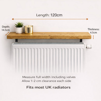 Radiator Shelf, Narrow Hallway Wall Board (Rustic Pine, 120cm Long)