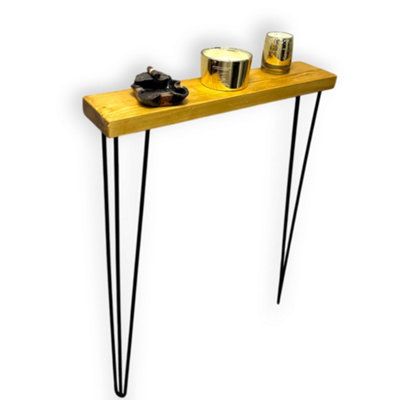 Radiator Shelf, Rustic Narrow Shelf for Hallway Console With Hairpin Legs (Rustic Pine, 80cm Long)