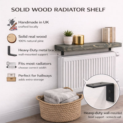 Radiator Shelf Wall Mounted Solid Wood, Narrow Radiator Cover 15cm Deep ...