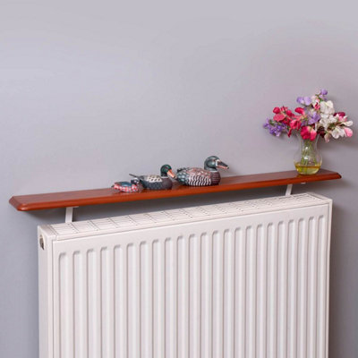 Radiator Shelf with Dark Oak Effect & Easy Fit No Drill Brackets, MDF ...