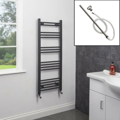 RadiLux 1200 x 450mm Bathroom Heated Towel Rail Dual Fuel Anthracite Flat Manual 17 Rail