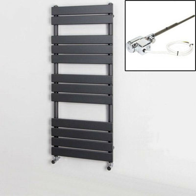 RadiLux 1200 x 500mm Heated Towel Rail Dual Fuel Thermostatic Anthracite Flat 12 Rail