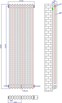 RadiLux 1600x470mm Double Bar Traditional Colosseum Radiator White ...