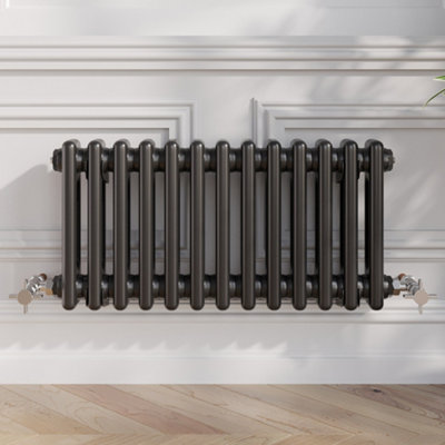 RadiLux 300x605mm Traditional Colosseum Horizontal Double Bar Column Radiator Black