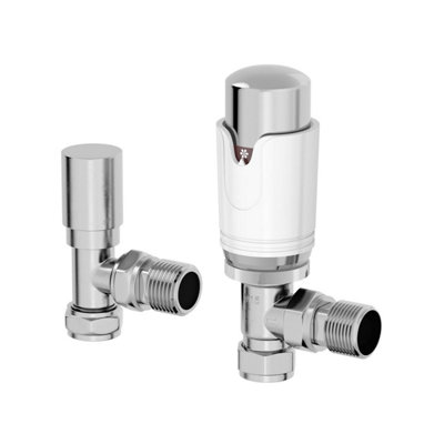 RadiLux Angled White Chrome Thermostatic Radiator Valve 15mm TRV Rad