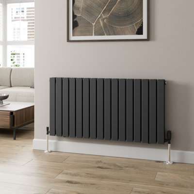 RadiLux Anthracite Designer Radiator Horizontal Flat Panel Double Panel Rad 600x1216mm